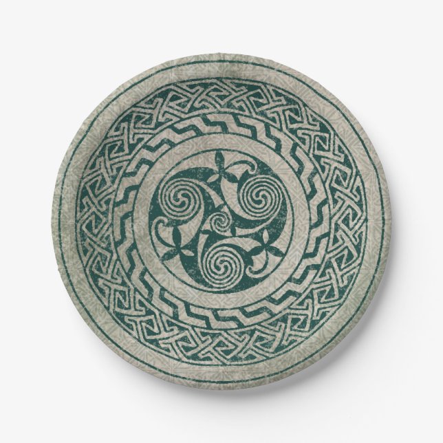 Celtic Knotwork Irish Medallion Pattern in Green Paper Plates (Front)