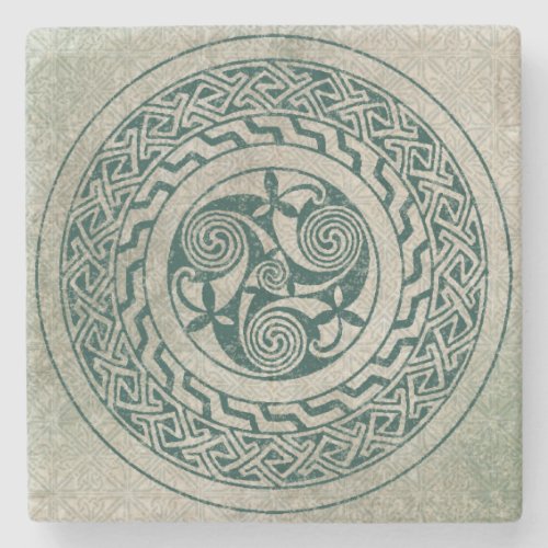 Celtic Knotwork Irish Medallion Pattern in Green Stone Coaster