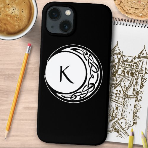 Celtic Knotwork Moon Circle Monogram Black White