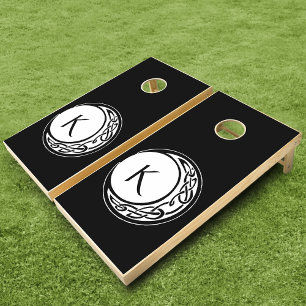 Celtic Knotwork Moon Circle Monogram Black White Cornhole Set