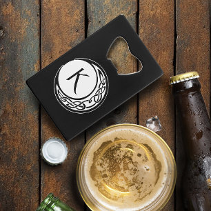 Celtic Knotwork Moon Circle Monogram Black White Credit Card Bottle Opener