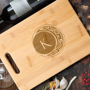 Celtic Knotwork Moon Circle Monogram Black White Engraved Cutting Board