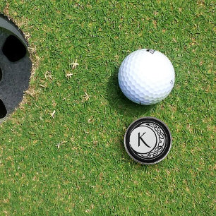 Celtic Knotwork Moon Circle Monogram Black White Golf Ball Marker