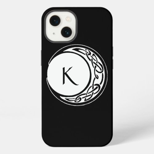 Celtic Knotwork Moon Circle Monogram Black White