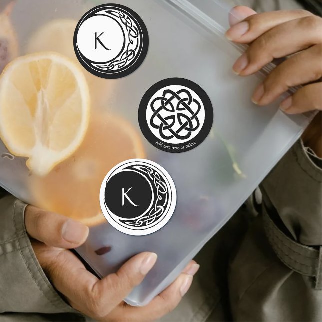 Celtic Knotwork Moon Circle Monogram Black White Labels (Creator Uploaded)