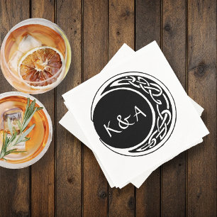 Celtic Knotwork Moon Circle Monogram Black White Napkins
