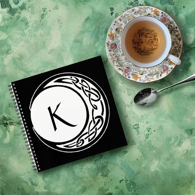Celtic Knotwork Moon Circle Monogram Black White Notebook (Creator Uploaded)
