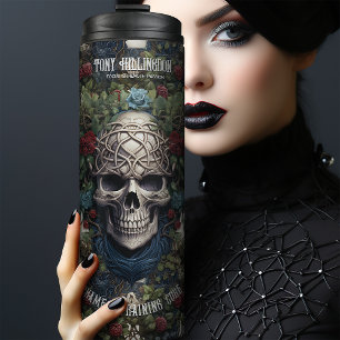 Celtic Knotwork Skull with Red Roses Thermal Tumbler