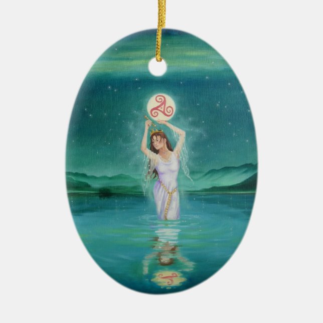 "Celtic Lady of the Lake" Ornament-Goddess Ceramic Ornament (Front)