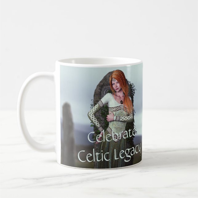 Celtic Lady Posing in Front of Ancient Stones Coffee Mug (Left)