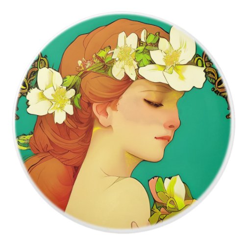 Celtic Lady with Flowers in her Hair Ceramic Knob