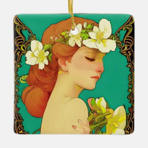 Celtic Lady with Flowers in her Hair Ceramic Ornament