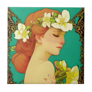Celtic Lady with Flowers in her Hair Ceramic Tile