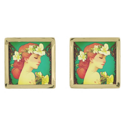 Celtic Lady with Flowers in her Hair Cufflinks