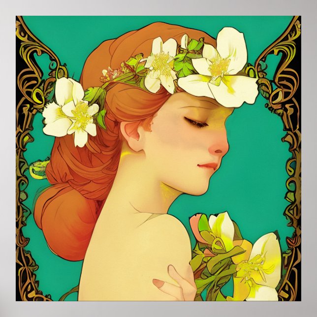 Celtic Lady with Flowers in her Hair Poster (Front)