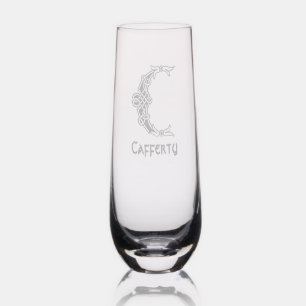 Celtic Letter C Monogram and Name Stemless Champagne Flute