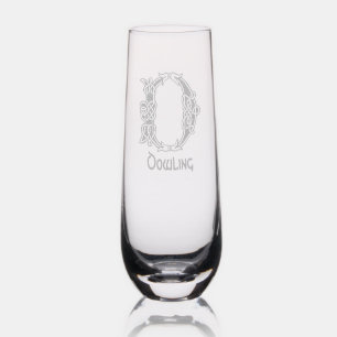 Celtic Letter D Monogram and Name Stemless Champagne Flute