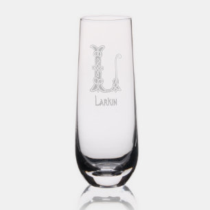 Celtic Letter L Monogram and Name Stemless Champagne Flute