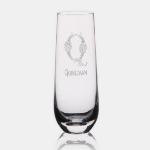 Celtic Letter Q Monogram and Name Stemless Champagne Flute