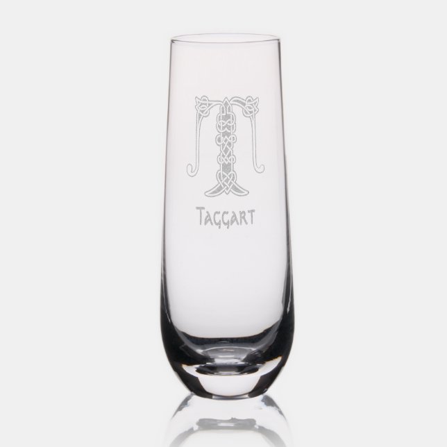 Celtic Letter T Monogram and Name Stemless Champagne Flute (Glassware)
