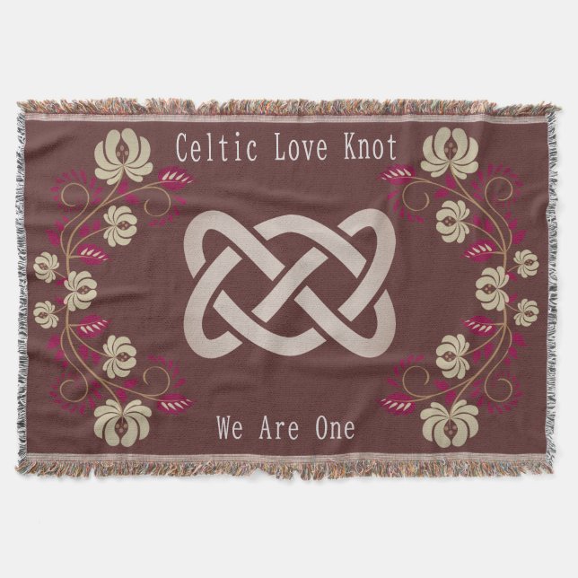 Celtic Love Knot Floral Pink Gold Throw Blanket (Front)