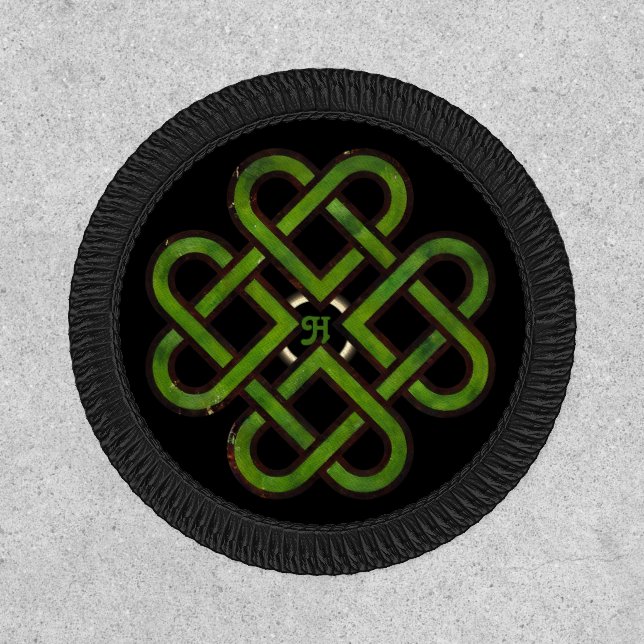 Celtic Love Knot Hearts Green Black Pagan Patch (Front)