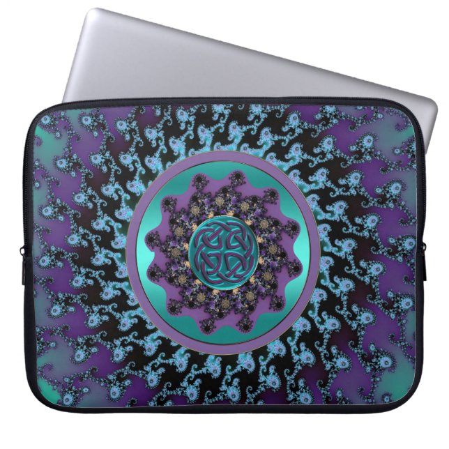 Celtic Mandala on Colorful Fractal Laptop Bag (Front)