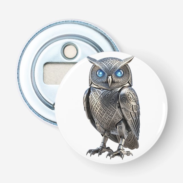 Celtic Mechanical Owl Silver Steampunk Bottle Opener (Front)
