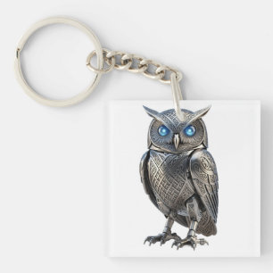 Celtic Mechanical Owl Silver Steampunk Keychain