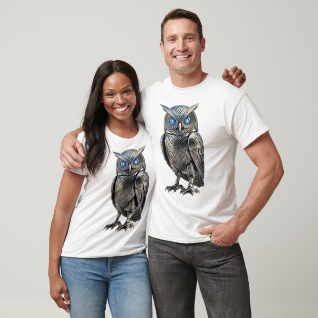 Celtic Mechanical Owl Silver Steampunk T-Shirt (Unisex)