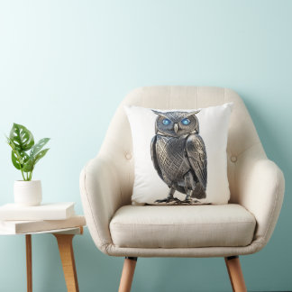 Celtic Mechanical Owl Silver Steampunk Throw Pillow