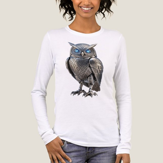 Celtic Mechanical Owl Silver Steampunk Tri-Blend Shirt (Front)