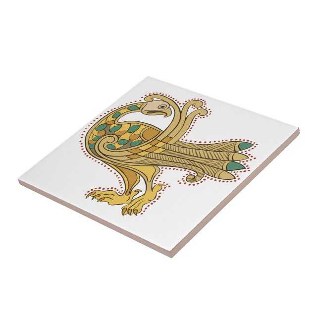 Celtic Medieval Golden Peacock Ceramic Tile (Side)