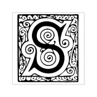 Letter S Initial Elegant Flourish Monogram Name Rubber Stamp