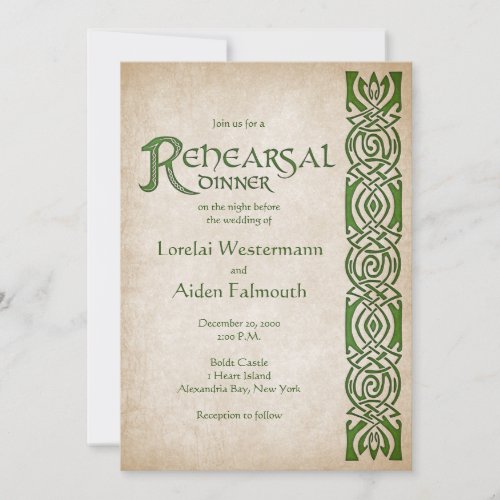 Celtic Medieval Manuscript Rehearsal Dinner Invitation