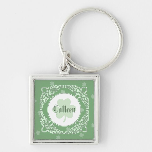 Celtic Mist Square Name Keychain - Green (Front)