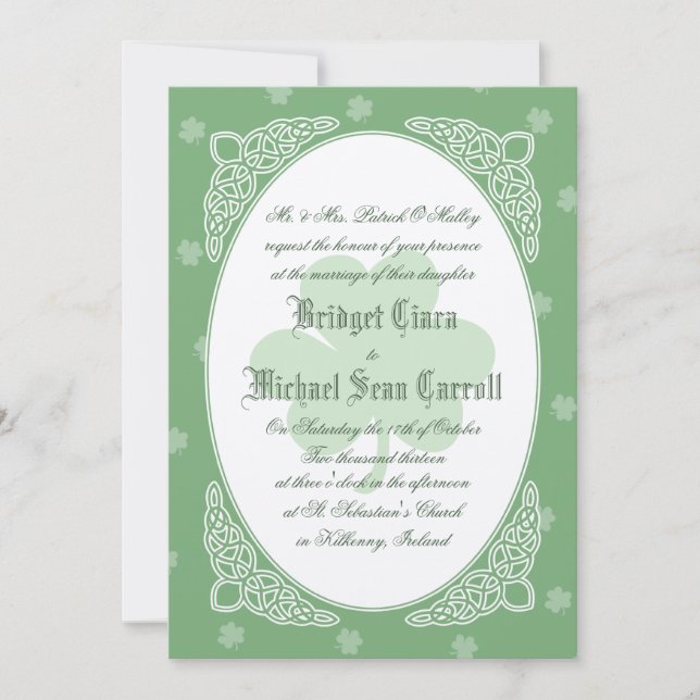 Celtic Mist Wedding Invitation - Green (Front)