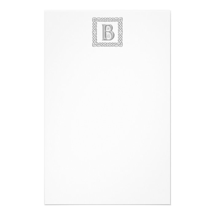 Celtic Monogram Letter B in Silver Embossed Effect Personalized Stationery