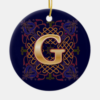 Celtic Monogram Letter G Ceramic Ornament
