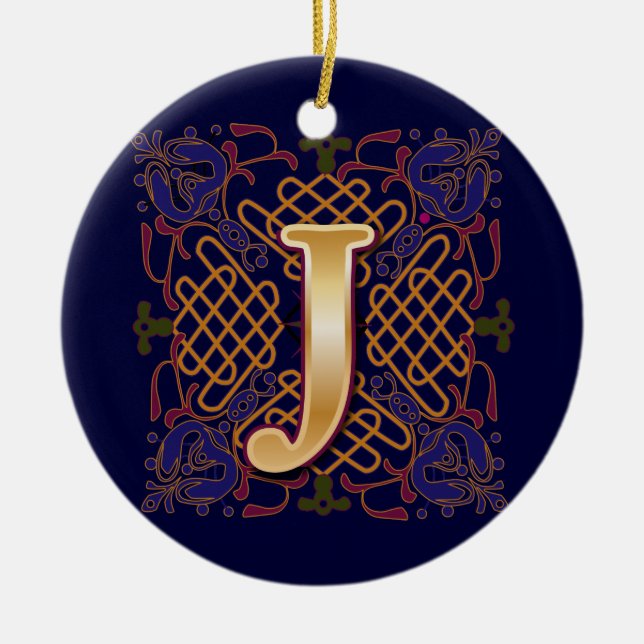 Celtic Monogram Letter J Ceramic Ornament (Front)