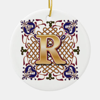 Celtic Monogram Letter R Ceramic Ornament