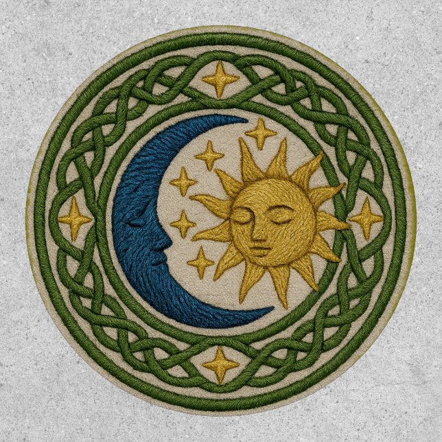 Celtic Moon and Sun Embroidered Look Patch (Front)