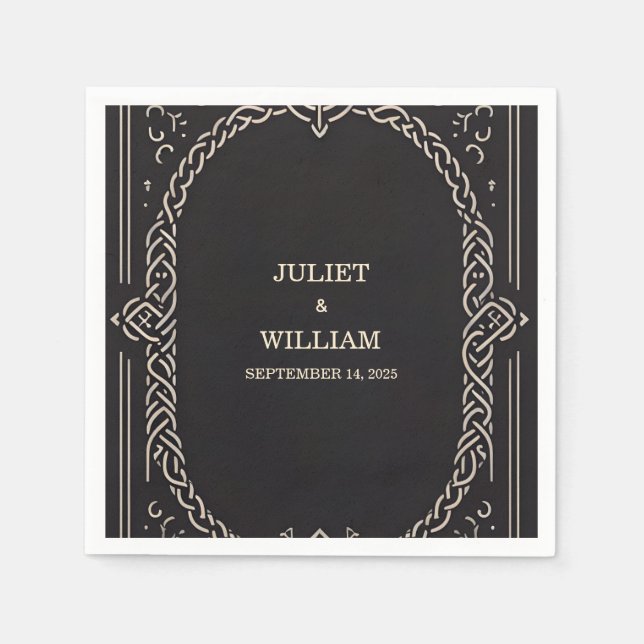 Celtic Nordic Medieval Scroll Viking Wedding  Napkins (Front)