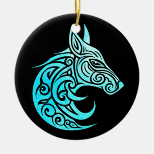 Celtic Nordic Winter Fox Ceramic Ornament