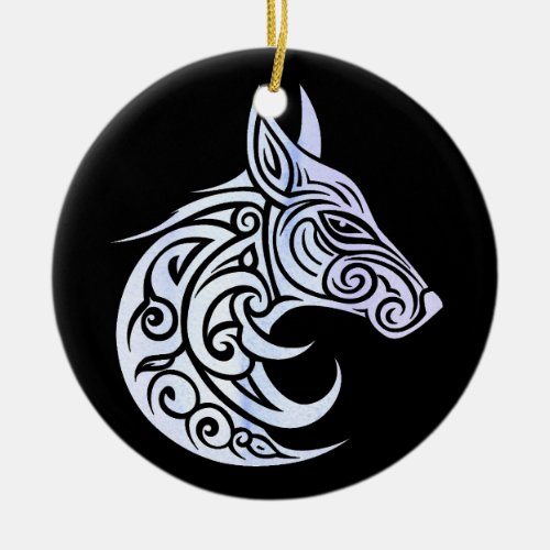 Celtic Nordic Winter Fox Ceramic Ornament