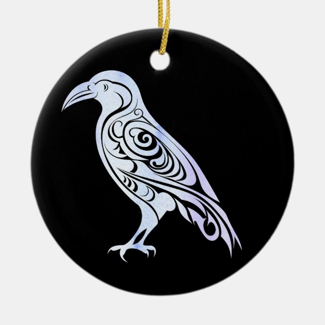 Celtic Nordic Winter Raven Crow Ceramic Ornament (Front)
