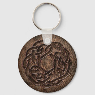 Celtic ornament embossed on leather keychain
