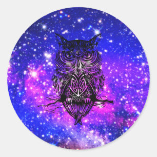 Celtic owl universe classic round sticker