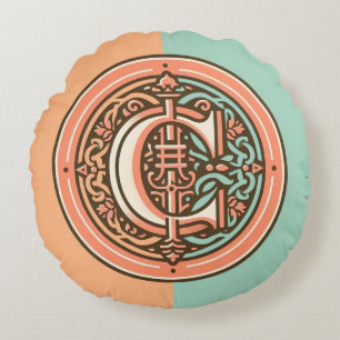 Celtic Pastel Letter "C" Round Throw Pillow