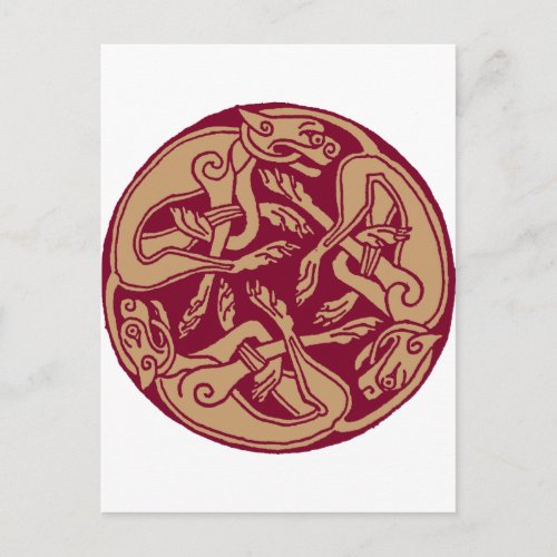 Celtic pattern with dogs _ bordeaux and beige postcard